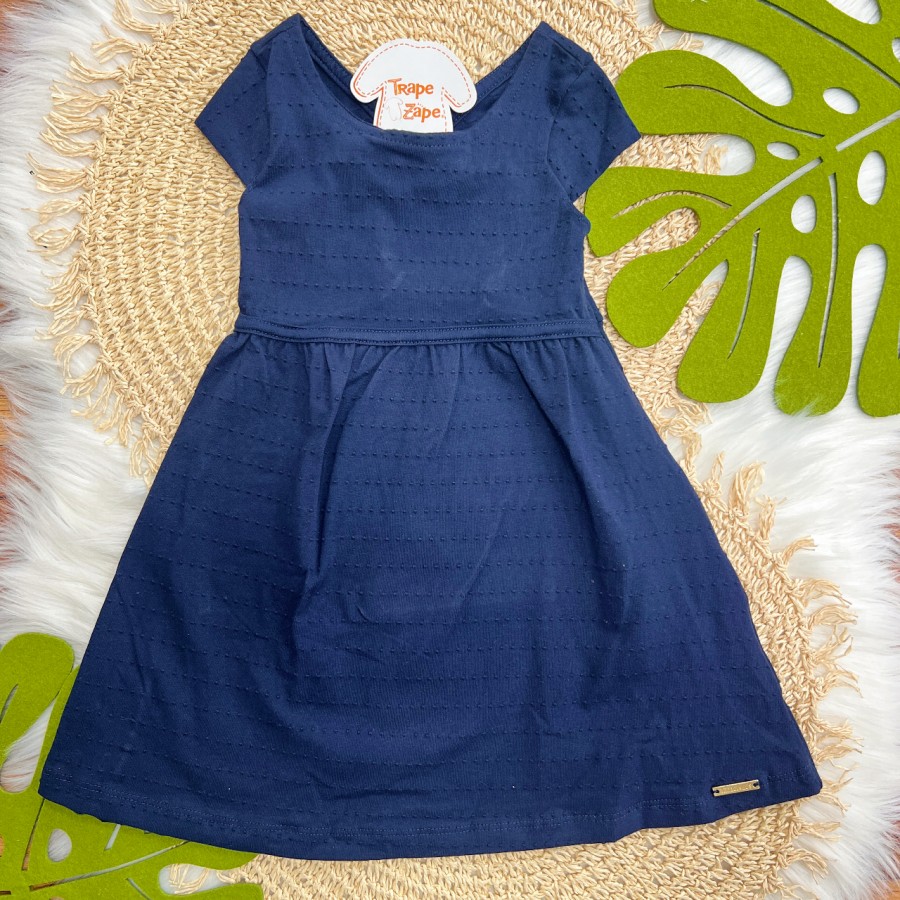 Vestido Ana Bola com Laço na Parte de Trás - Marinho